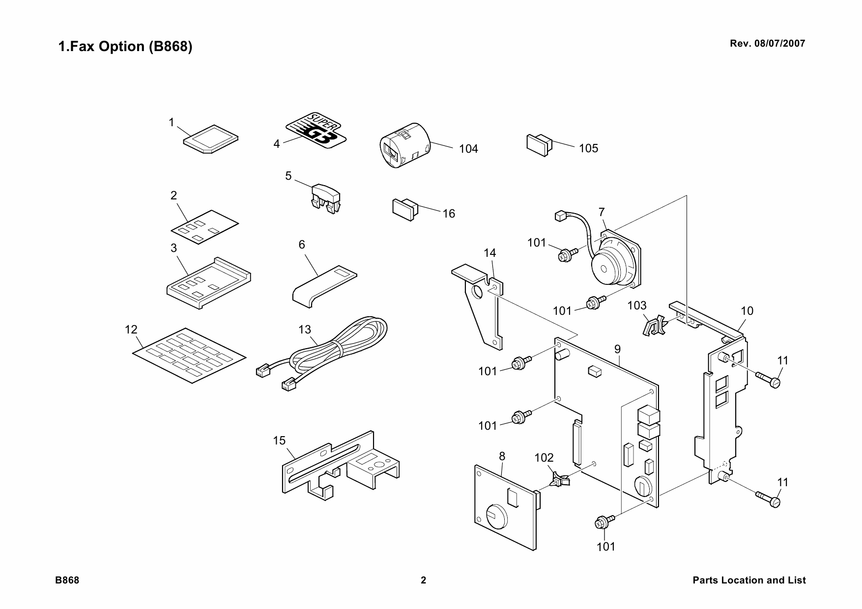 RICOH Options B868 FAX-OPTION-TYPE-2000 Parts Catalog PDF download-2